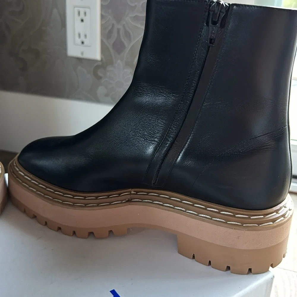 Proenza Schouler Black Leather Platform Lug Sole Ankle Boots 39